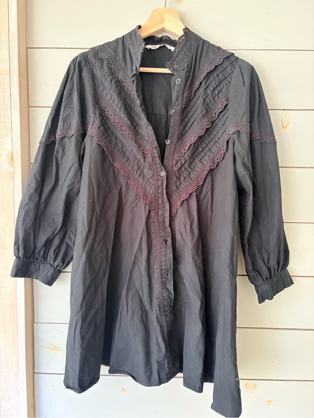 Zara Black Lace Trim Pintuck Mini Dress – Size XS